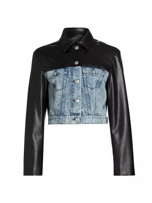 Rag & Bone Alexa Denim & Faux Leather Crop Jacket