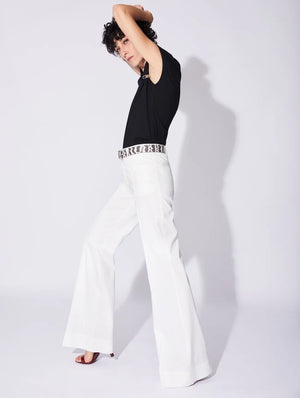 BARBARA BUI stretch cotton satin flared trousers white