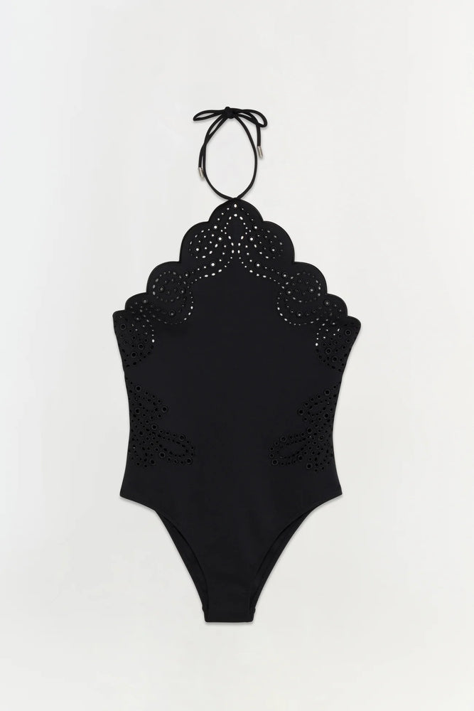 SIMKHAI Nicolette Halter Embroidered Swimsuit
