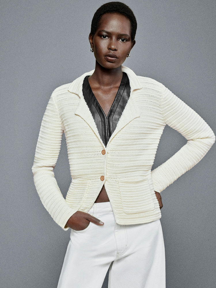 FRAME The Crochet Blazer in Cream