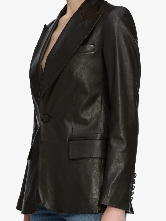 FRAME The Peak Lapel Leather Blazer
