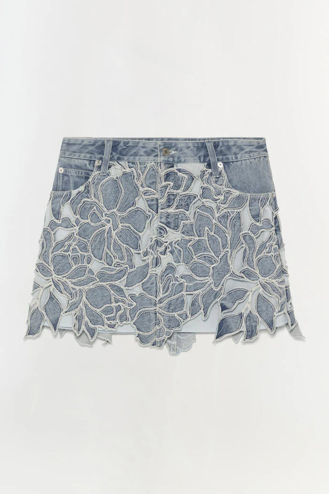 SIMKHAI Winnie Floral Denim Mini Skirt