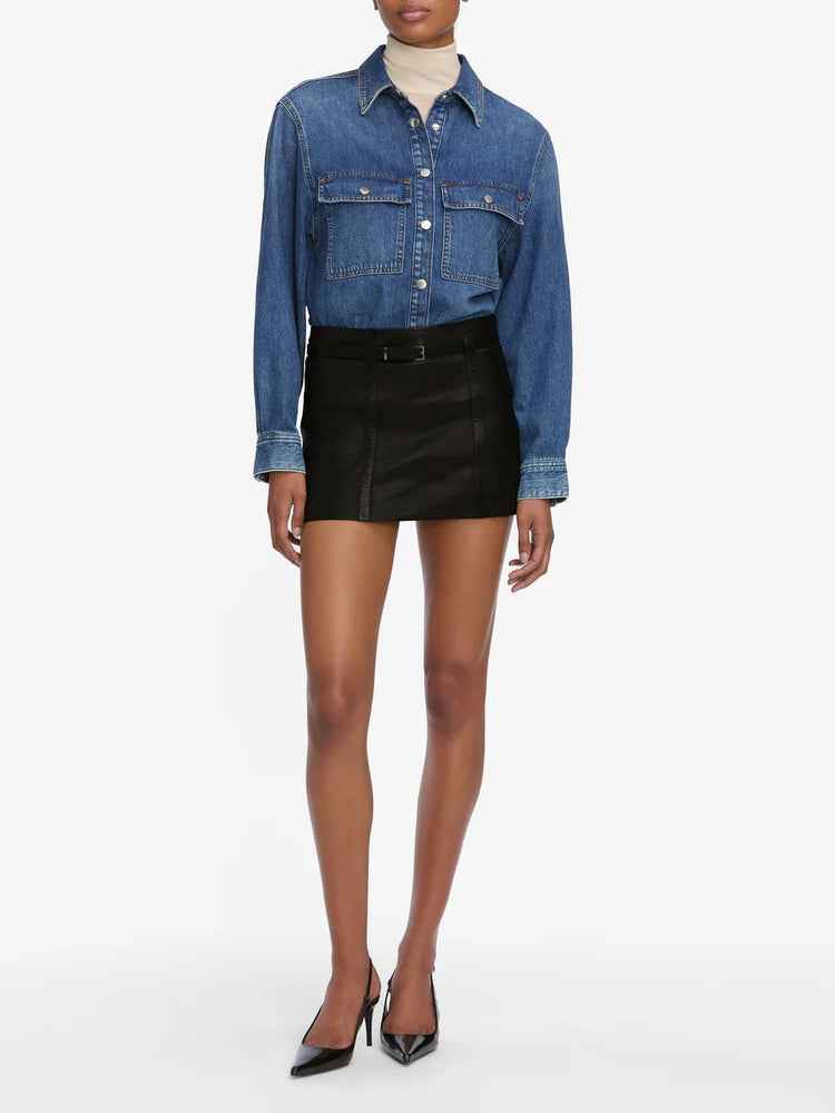 FRAME The Leather Belted Mini Skirt