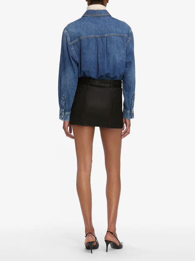 FRAME The Leather Belted Mini Skirt