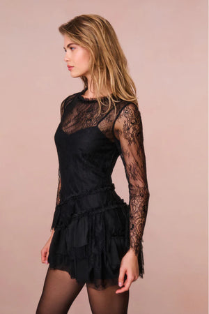 LOVESHACKFANCY Amberleigh Lace Mini Dress in Black