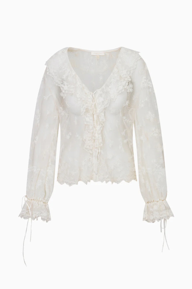 LOVESHACKFANCY Aubrenna Lace Mesh Blouse