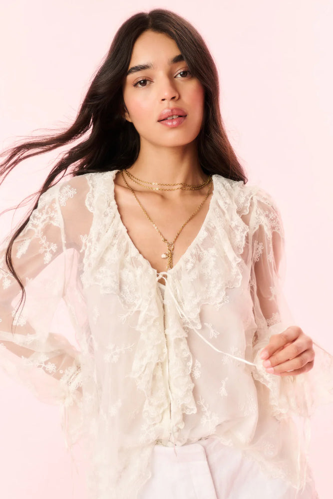 LOVESHACKFANCY Aubrenna Lace Mesh Blouse