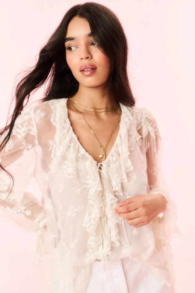 LOVESHACKFANCY Aubrenna Lace Mesh Blouse
