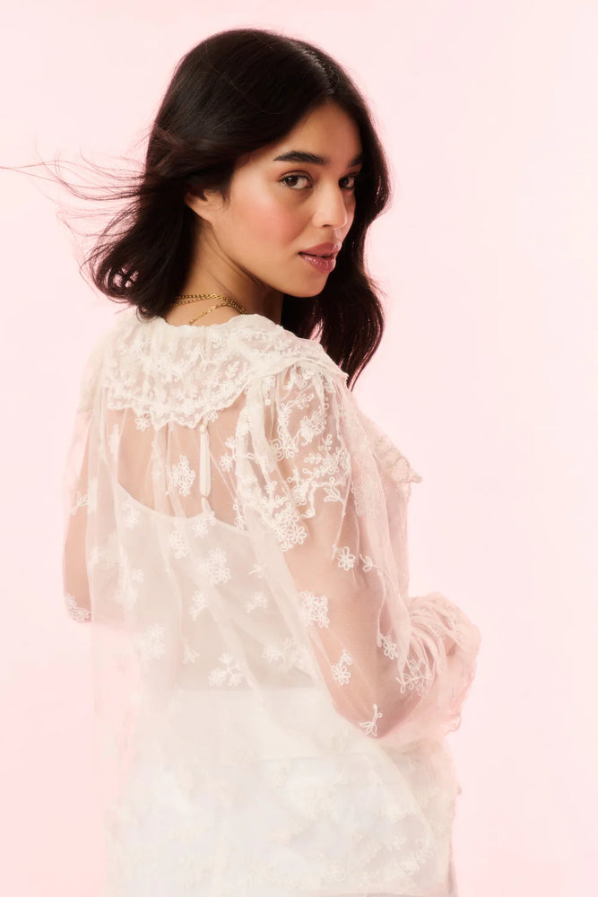 LOVESHACKFANCY Aubrenna Lace Mesh Blouse