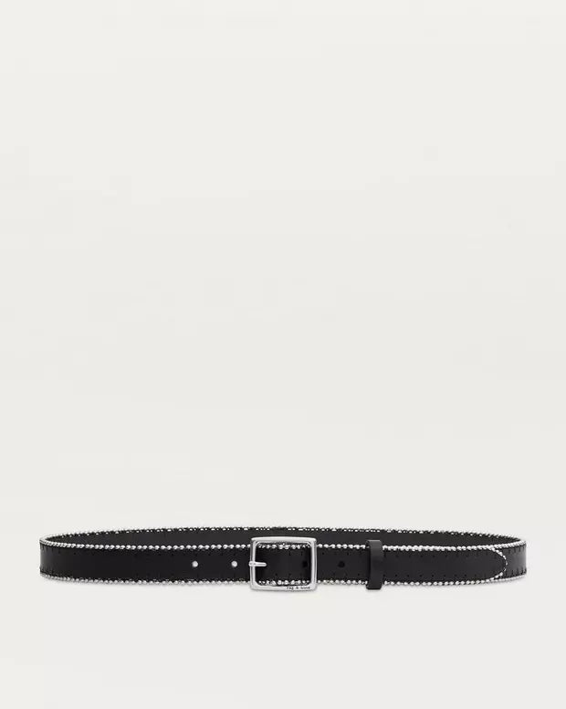 Rag & Bone Beaded Chain-Trimmed Baby Boyfriend Leather Belt in Black