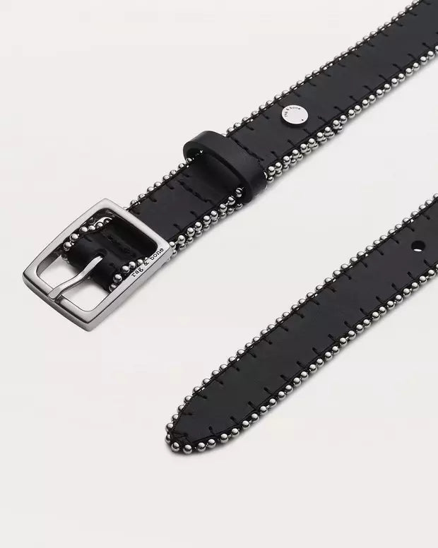 Rag & Bone Beaded Chain-Trimmed Baby Boyfriend Leather Belt in Black