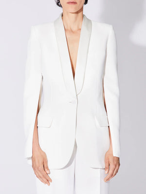 BARBARA BUI crepe fitted suit jacket with satin collar white