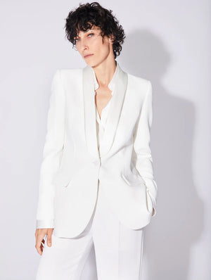 BARBARA BUI crepe fitted suit jacket with satin collar white