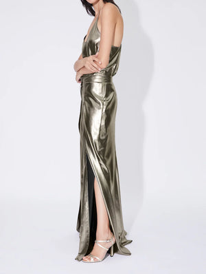 BARBARA BUI Gold lamé split leg culotte trousers