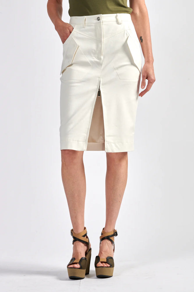BARBARA BUI White Gabardine Midi Skirt