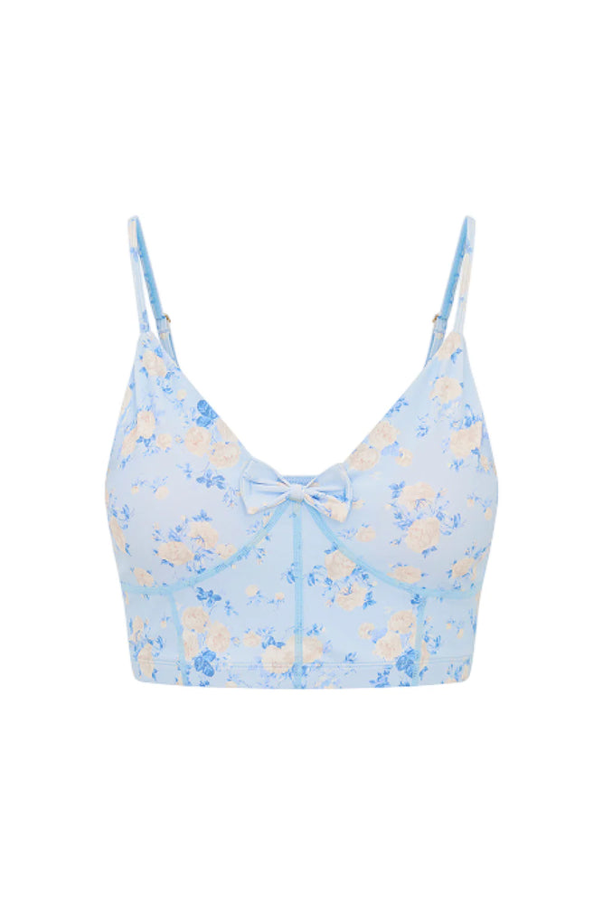 LOVESHACKFANCY Ridgeson Floral Active Bra in Whisper Blue