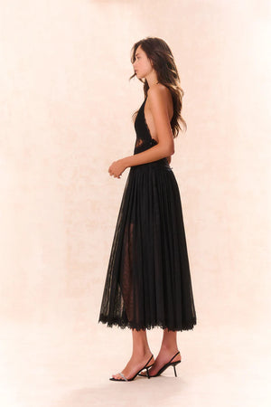 LOVESHACKFANCY  Lace Maxi Halter Dress in Black