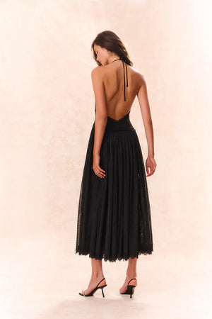 LOVESHACKFANCY  Lace Maxi Halter Dress in Black