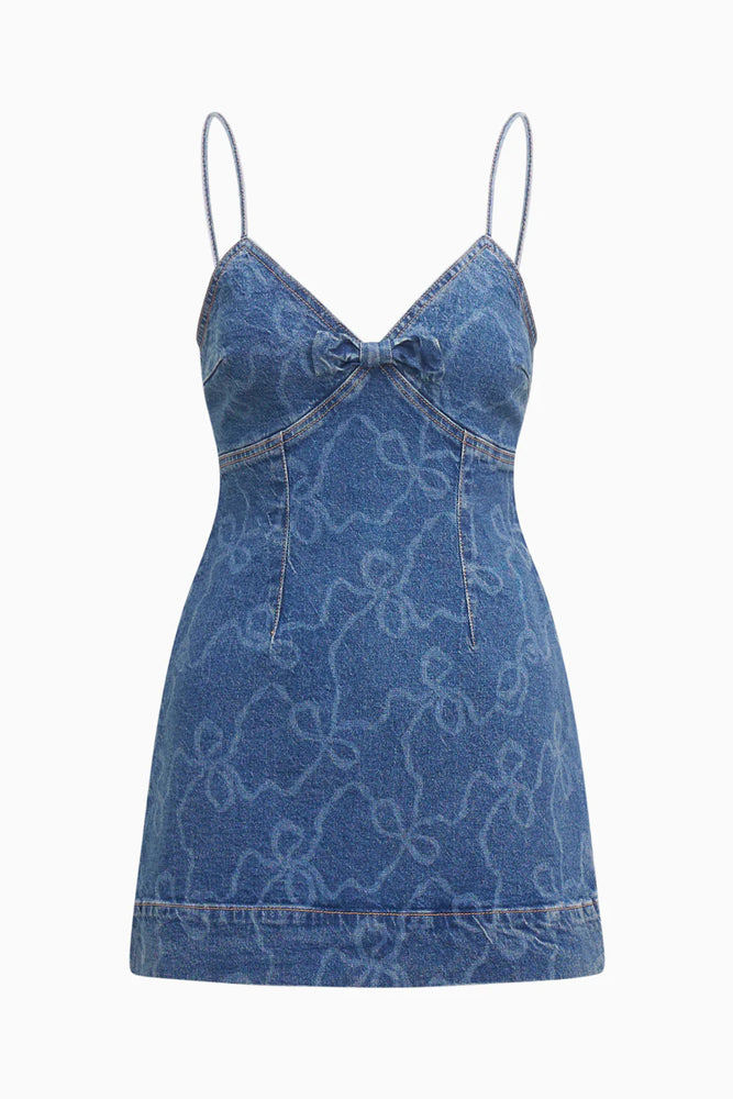 LOVESHACKFANCY Solina Denim Bow Mini Dress
