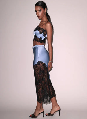 Fleur du mal Silk & Lace Bandeau Top in Blue