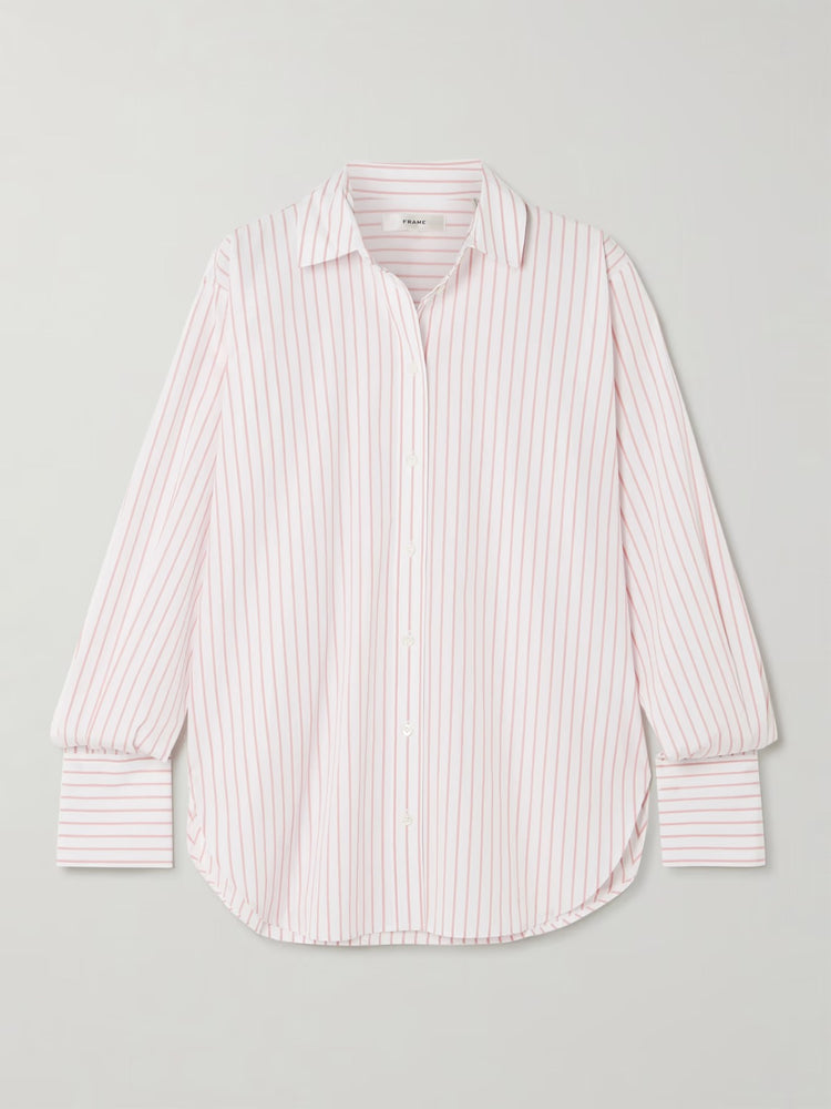 FRAME The Oversized striped cotton-poplin shirt in Pastel pink
