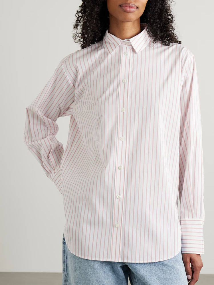 FRAME The Oversized striped cotton-poplin shirt in Pastel pink