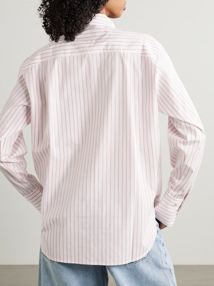 FRAME The Oversized striped cotton-poplin shirt in Pastel pink