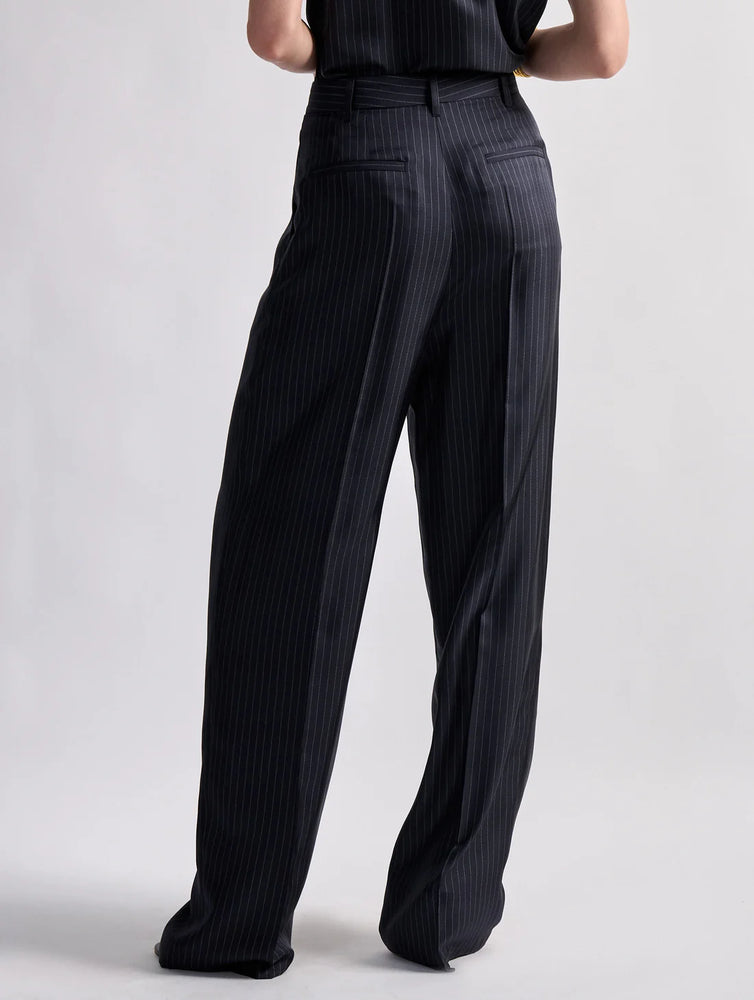BARBARA BUI Tennis stripe print silk twill high-waisted pleated trousers