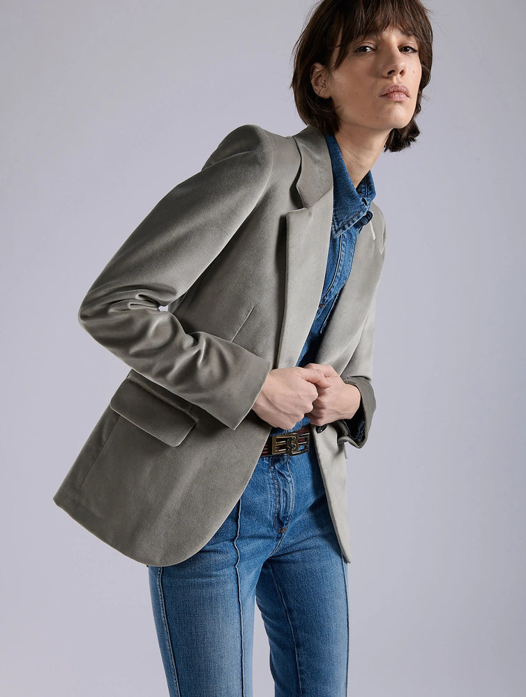 BARBARA BUI Grey velvet fitted jacket