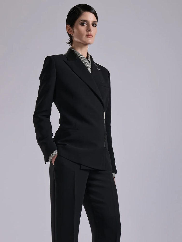 BARBARA BUI Black crepe and leather zip jacket