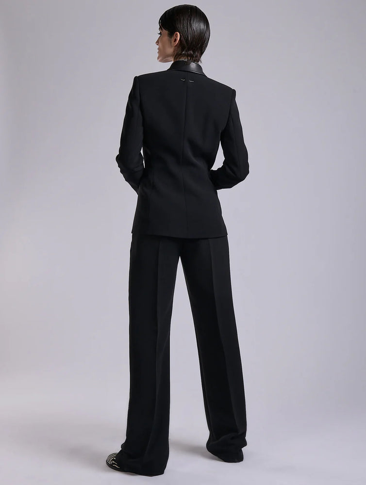 BARBARA BUI Black crepe and leather zip jacket