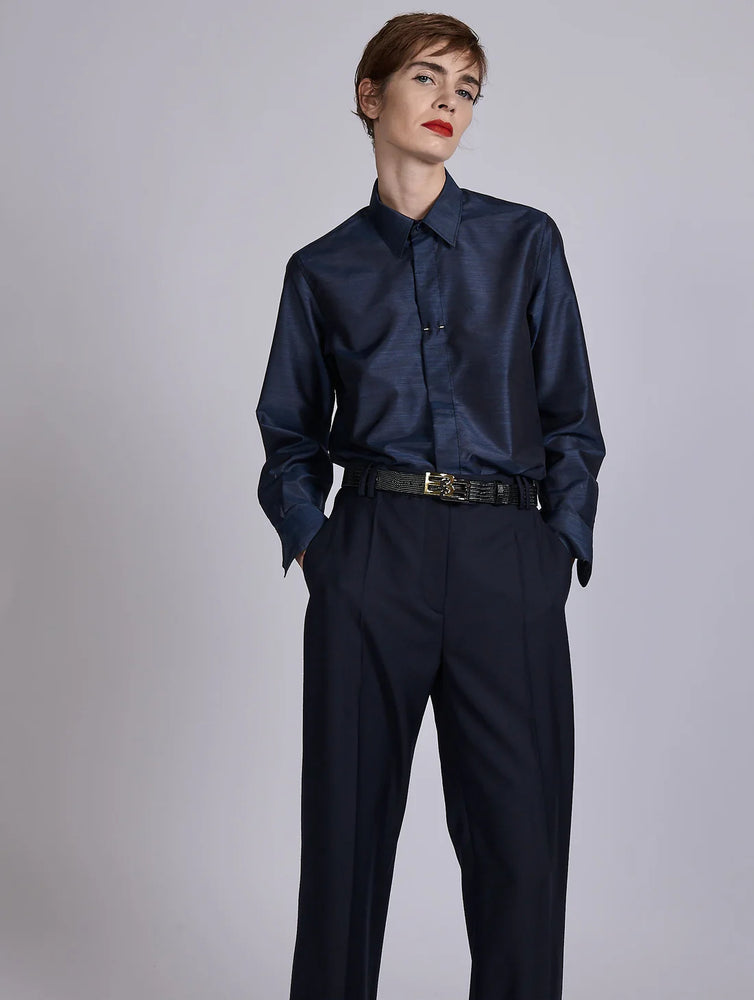 BARBARA BUI Navy extra-fine wool and silk shirt