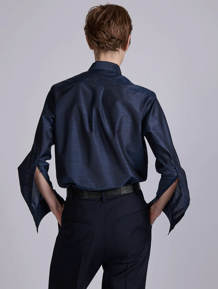 BARBARA BUI Navy extra-fine wool and silk shirt