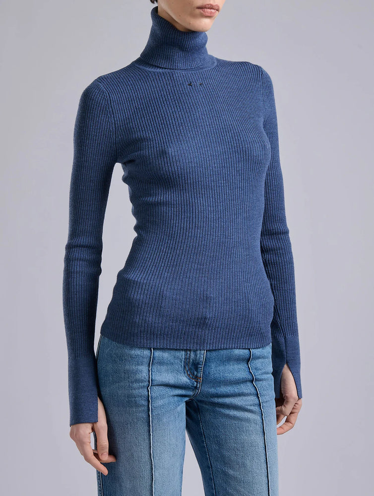 BARBARA BUI Blue merino wool turtleneck sweater