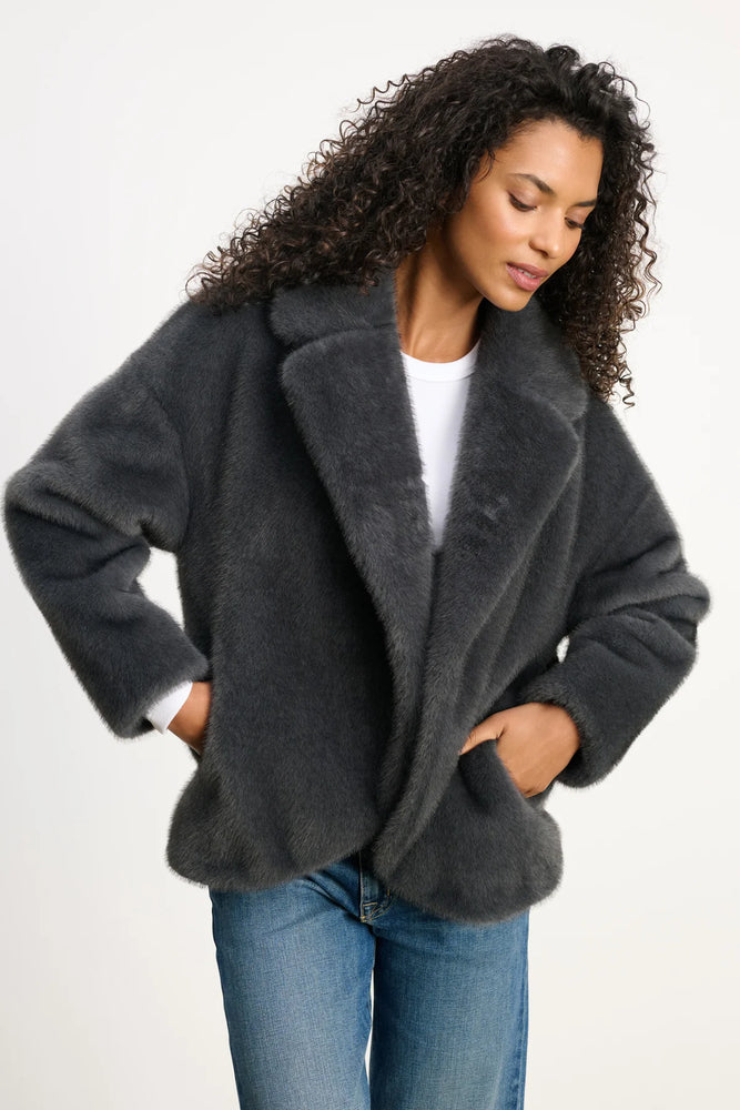 VELVET carolyn faux fur jacket in Gray