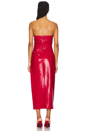 CINQ A SEPT Faux Leather Adira Dress in Red currant