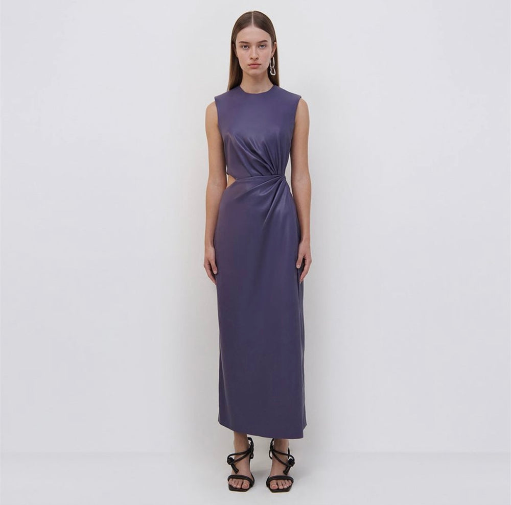 SIMKHAI TONI VEGAN LEATHER MIDI DRESS